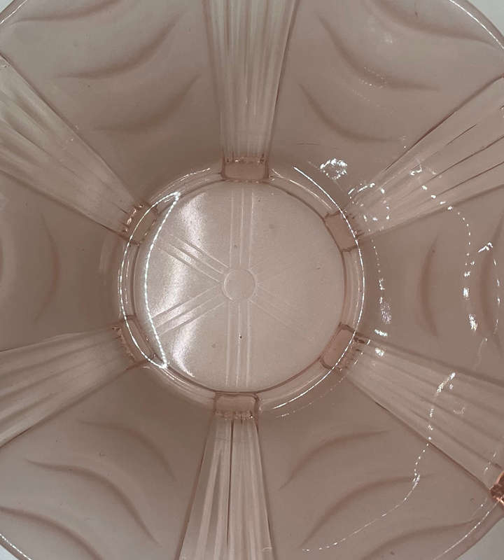 1930s Czech Art Deco Stolzle Fruit Bowl  Pink Frosted Pressed Glass, Hermanova Hut