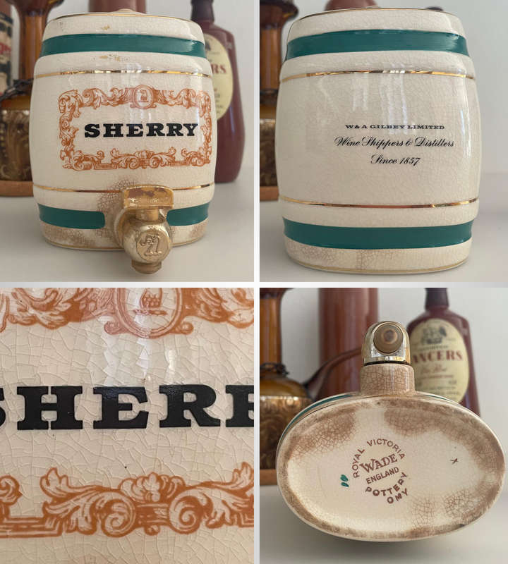 Man Cave Bar Décor Lot  Vintage Lancers Wine, Antique Steinhäger Bottles, Wade Gin & Sherry Barrels
