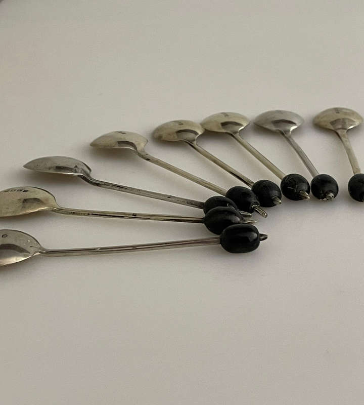 Vintage Set of 8 EPNS Silver-Plated Coffee Bean Spoons  Mid-Century  Some Plate Wear