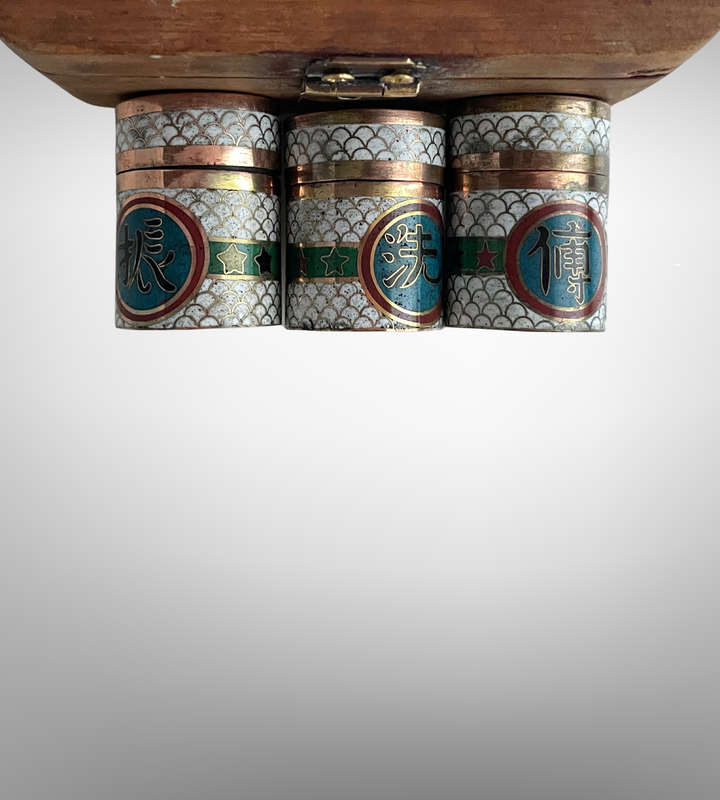 Super Rare Catholic Holy Oil Stock Set with Cloisonné Holders  Museum Display Match