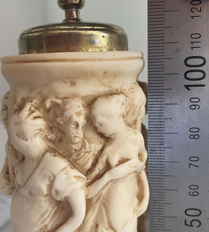 Vintage Italian Resin Salt Shaker & Acciaio Temperato Pepper Mill  Classical Relief Design  Made i