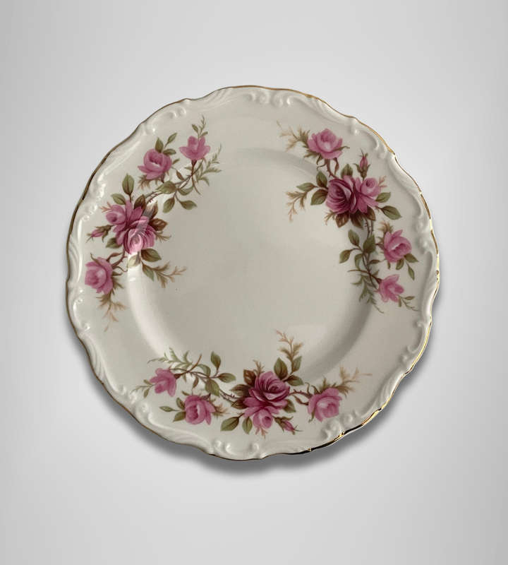 Royal Albert "Romance" Saucer Sized Bread & Butter Plate  Pink Roses, Gold Trim  Very Rare