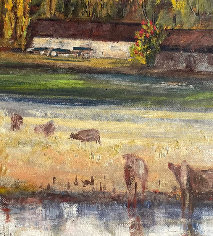 Vintage Oil Painting by S.E. Hanaffey  South African Farm Scene  60x45.5cm  Rustic Double Frame