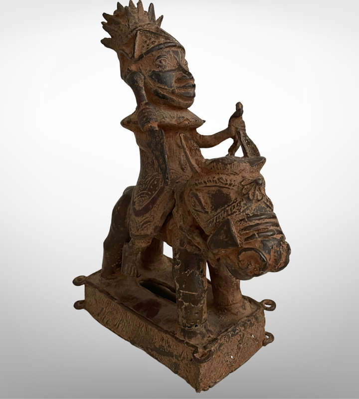 Rare Antique Benin Bronze Warrior on Horse | African Tribal Art | Cavalier Sculpture