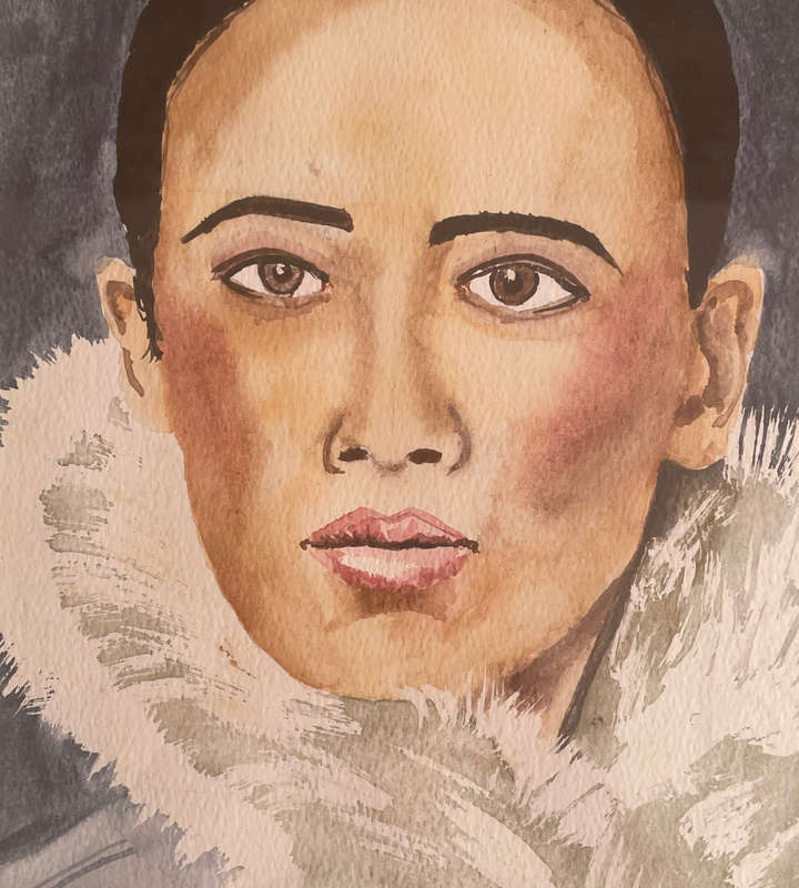 Original Watercolor Portrait of a Lady  Signed Rob 2016  Framed Behind Glass  56.5cm x 45.5cm