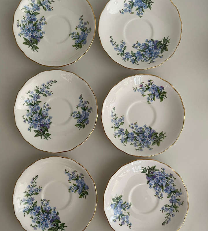 Vintage Royal Vale 21-Piece Bone China Tea Set  Blue Floral, Ridgway Potteries 1962