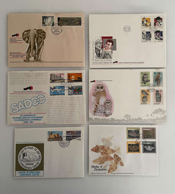 Lot of 24 Zimbabwe First Day Covers & 10 Postcards (19831992)  Wildlife, Motoring, Steam, Harare &
