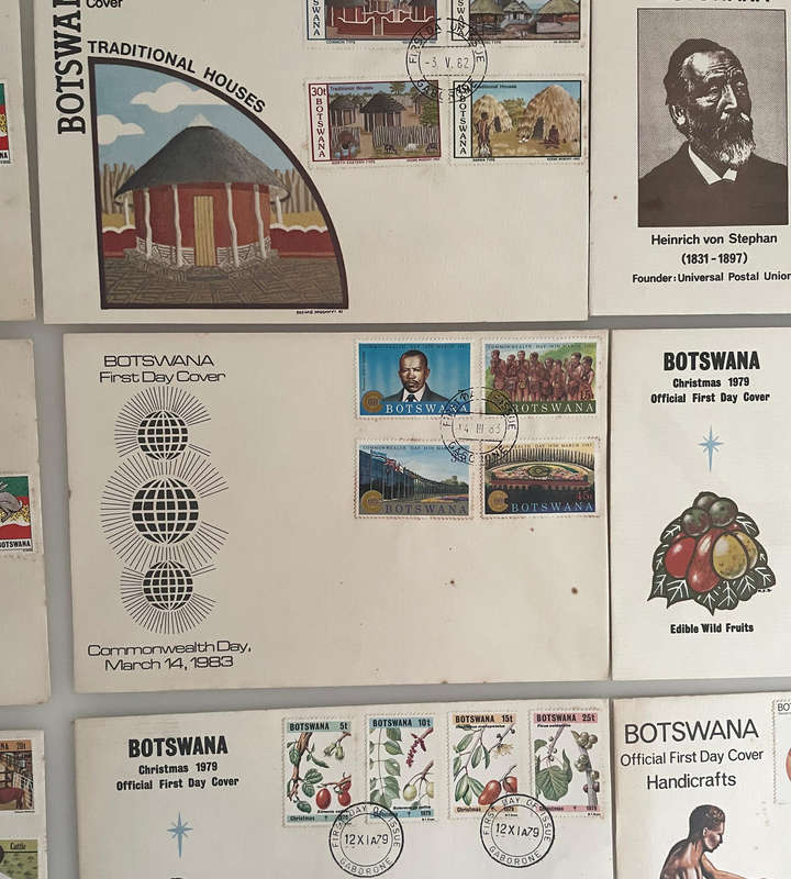 Damaged Botswana First Day Covers Lot (9) + Unused Stamps | 19791983 | Folk Tales, Culture & Histor