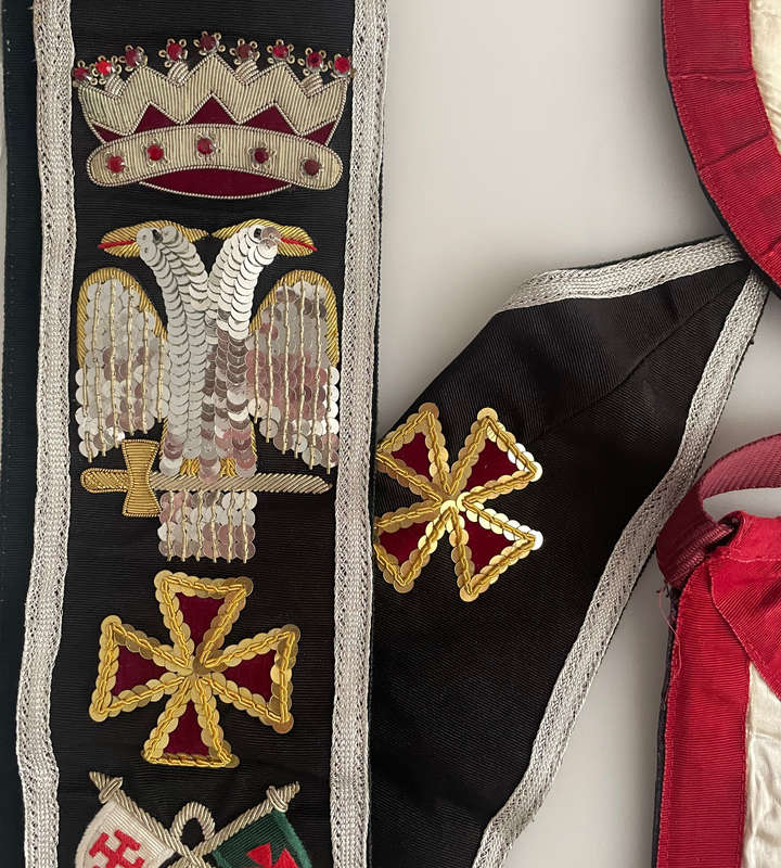 Rare Set of 4 Vintage Masonic Regalia  Rose Croix 30th Degree  Aprons & Sashes