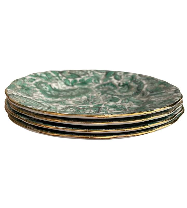 Stunning Royal Standard 4 piece Green Paisley Chintz Fine Bone China Plates (1949-1966)