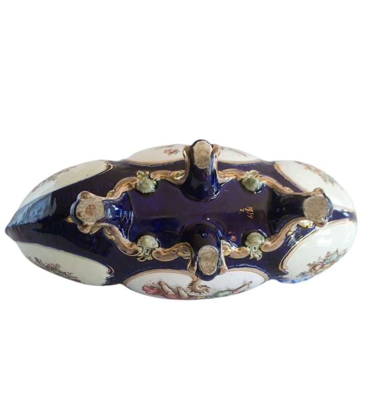 Reduced ! Rococo Majolica Jardiniere c.1934  Cobalt Blue & Turquoise Glaze, Cherubs & Swags Design