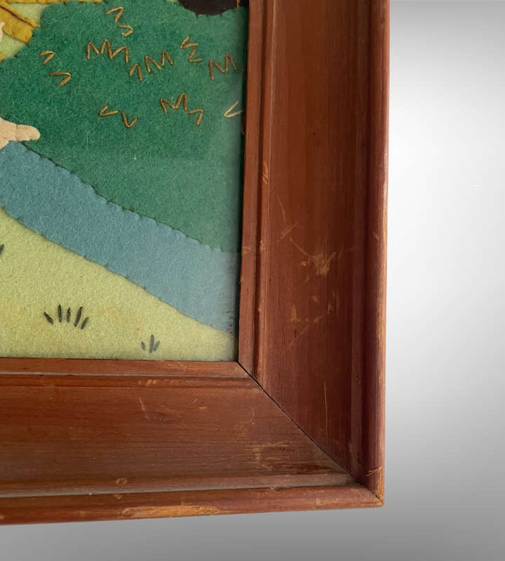 1930s Framed Felt Appliqué Artwork  "The Hunt"  Equestrian & Hound Scene  Wool Felt  54cm x 47cm