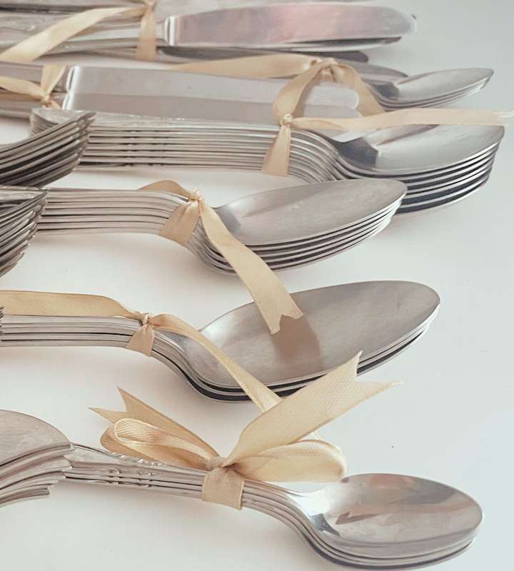 67-Piece Vintage Lucky Wood Japan 18-8 Stainless Steel Cutlery Set (1960s-1970s)