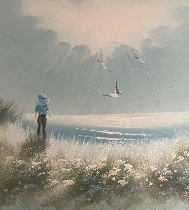 Philip Sandee Original Oil Painting  Boy on a Beach  60cm x 75.5cm  Framed