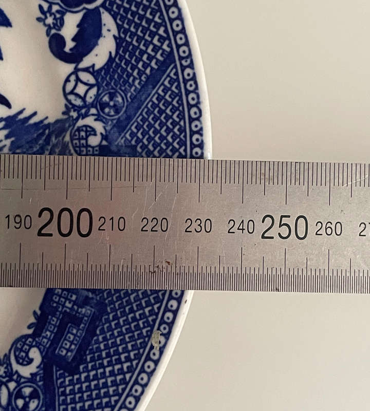 Pair of Vintage Flow Blue Dinner Plates  Made in Occupied Japan, 23.4cm (One with Large Chip)