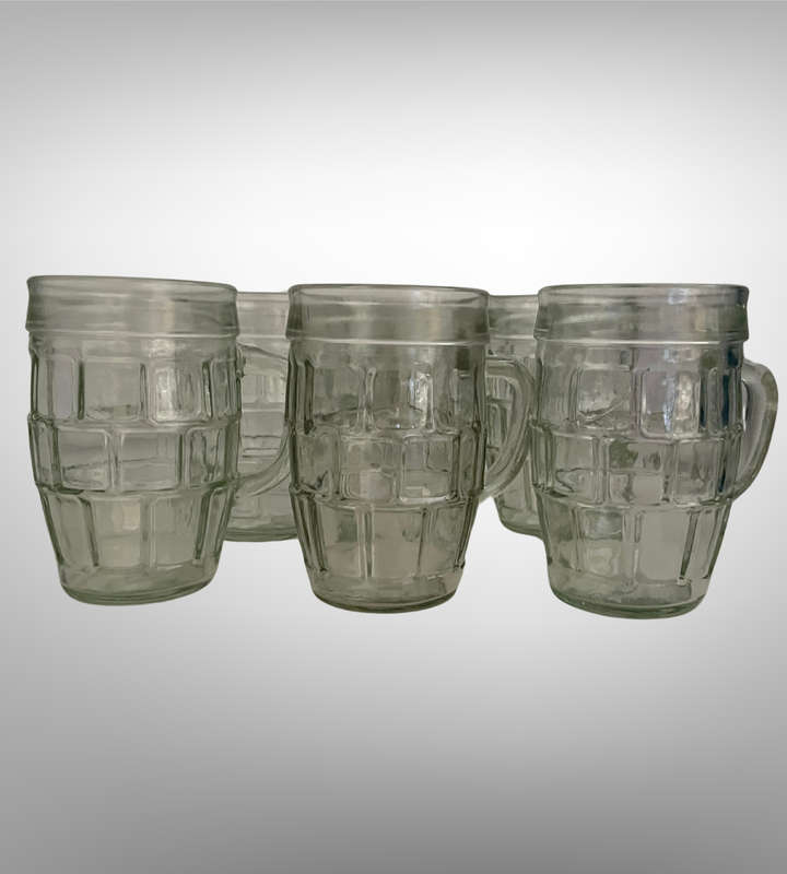 6-Piece Vintage Traditional Glass Barrel Mugs | Small Beer Mug Size | Nostalgic South African Mustar