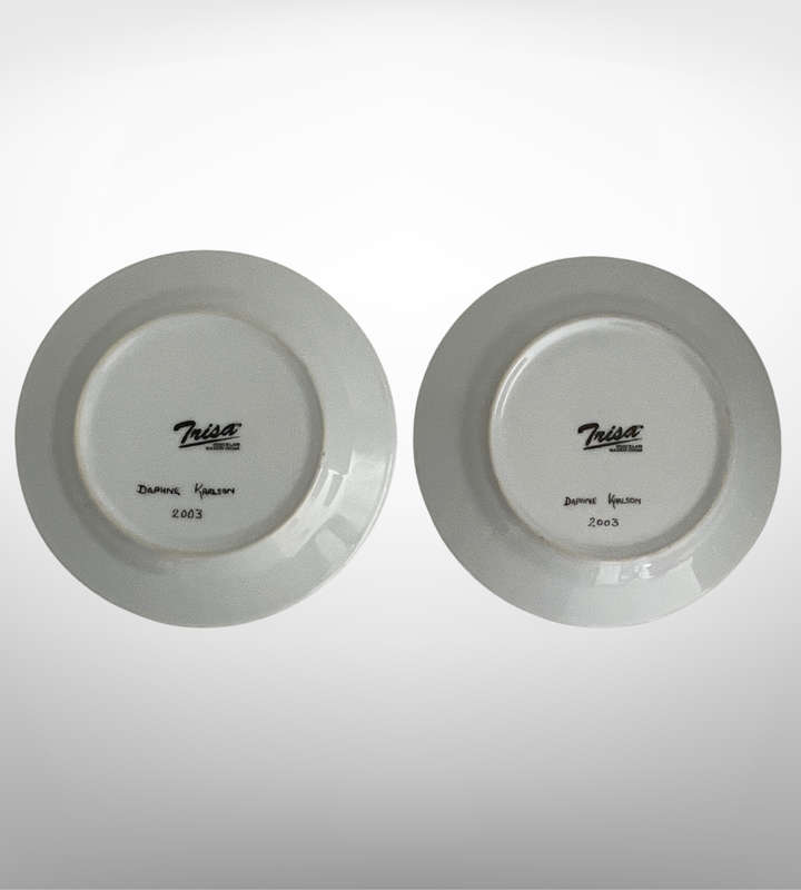 Set of 2 Hand-Painted Butterfly Side Plate Sized Wall Décor Plates by Daphne Karlson (2003)