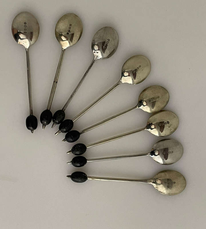 Vintage Set of 8 EPNS Silver-Plated Coffee Bean Spoons  Mid-Century  Some Plate Wear
