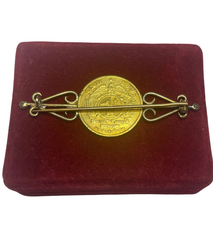 1895 South African Republic Paul Kruger 1 Pond Gold Coin Brooch  22ct Coin, 9ct Brooch  10.7g