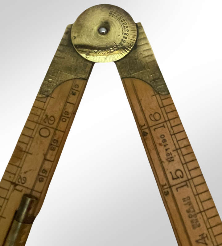 Vintage J. Rabone No. 1190 Boxwood Folding Rule  35 with Protractor Hinge & Spirit Level