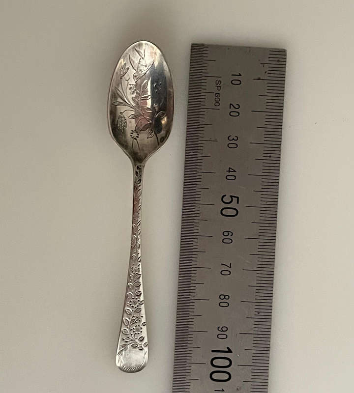 Set of 6 Antique Silver-Plated Teaspoons  John Round & Son  Pre-1874  Hand-Engraved Bird & Floral