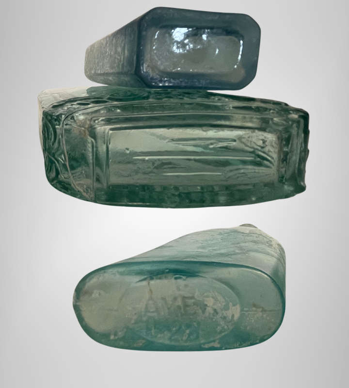 Rare Antique Bottle Collection with Aqua Glass Stoppers & Torpedo Bottle Stand - 12 Unique Bottles