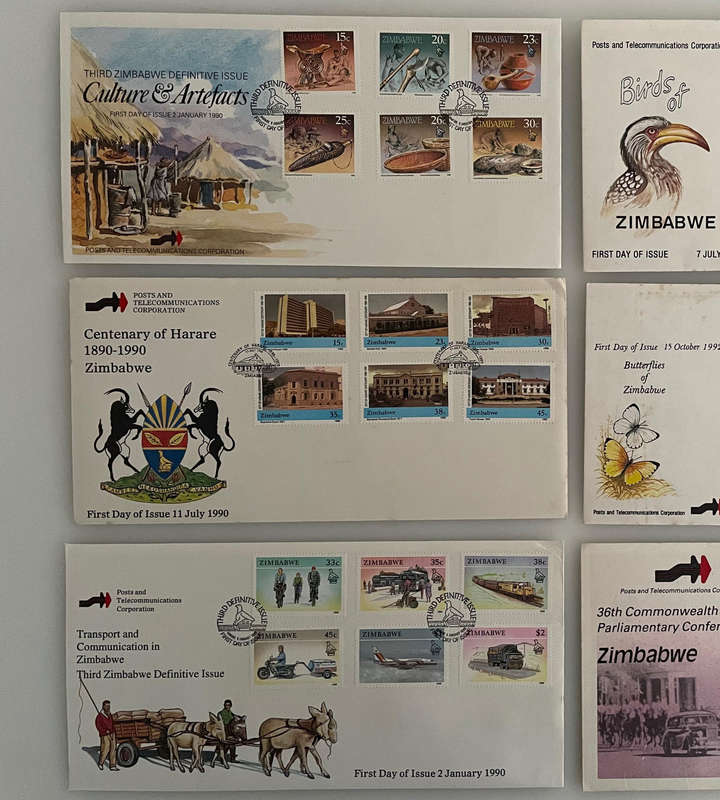 Lot of 24 Zimbabwe First Day Covers & 10 Postcards (19831992)  Wildlife, Motoring, Steam, Harare &