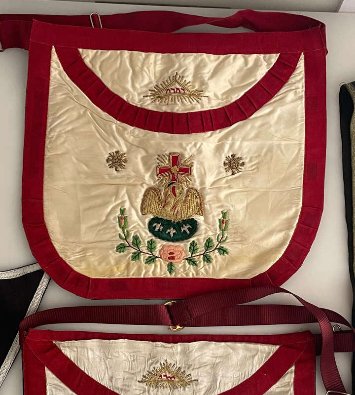 Rare Set of 4 Vintage Masonic Regalia  Rose Croix 30th Degree  Aprons & Sashes