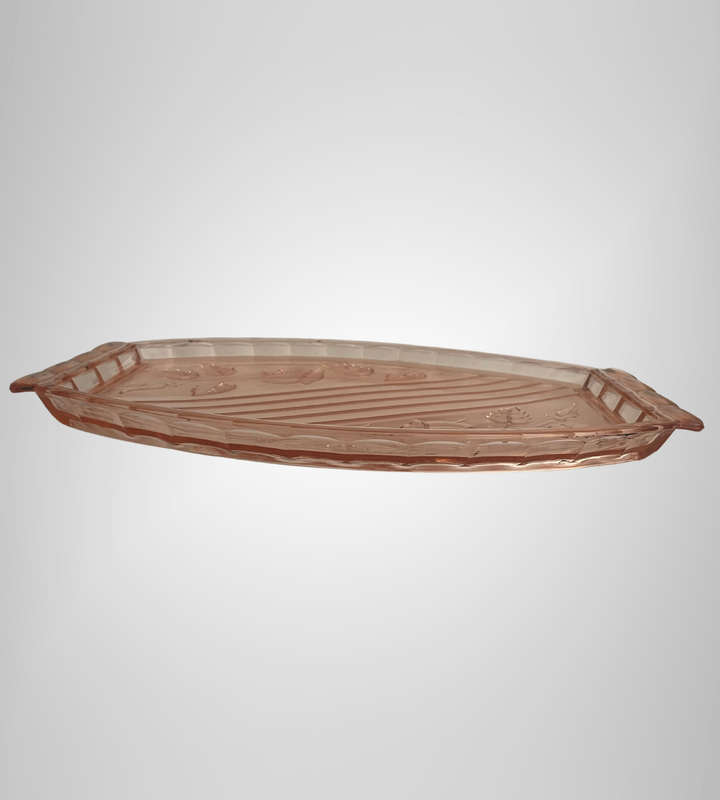 Vintage Art Deco Walther & Söhne "Waltraut" Brush Tray  Pattern 45533  Salmon Pink Pressed Glass