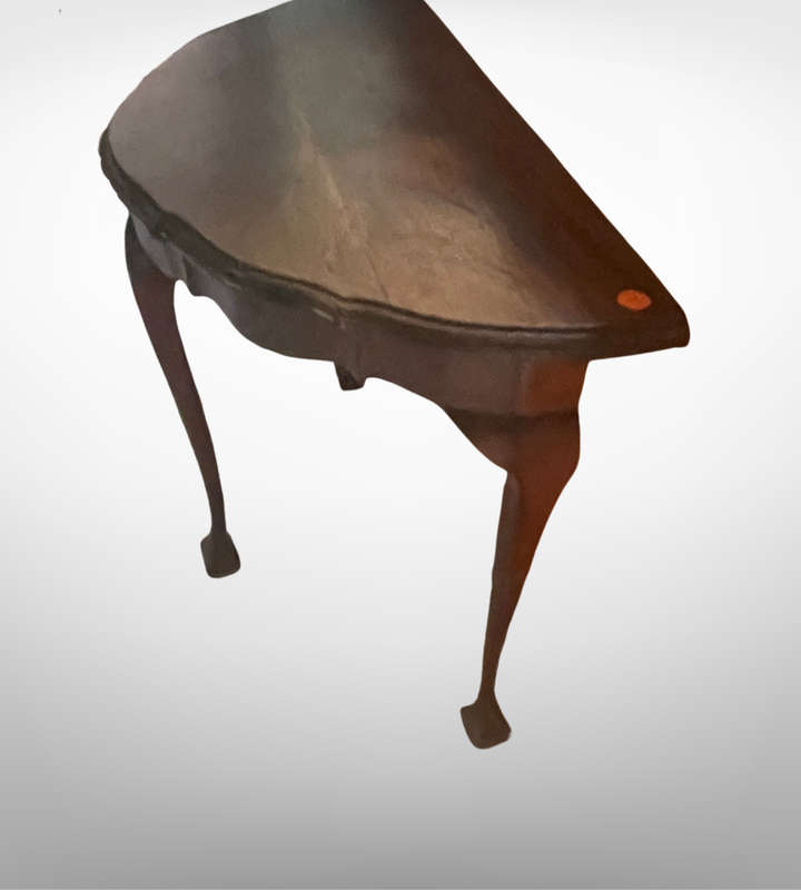 Vintage Imbuia Half-Moon Console Table | Ball & Claw Feet | Scalloped Top- Courier not included