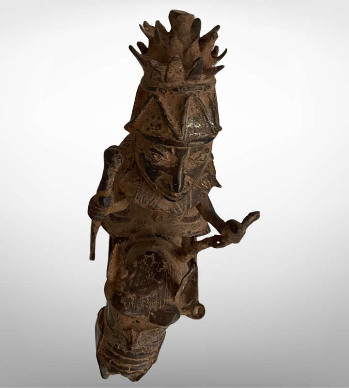 Rare Antique Benin Bronze Warrior on Horse | African Tribal Art | Cavalier Sculpture