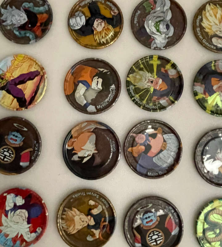 Lot of 48 Vintage Metal Dragon Ball Z Tazos - Silver, Gold & Click Tazos - Some Duplicates