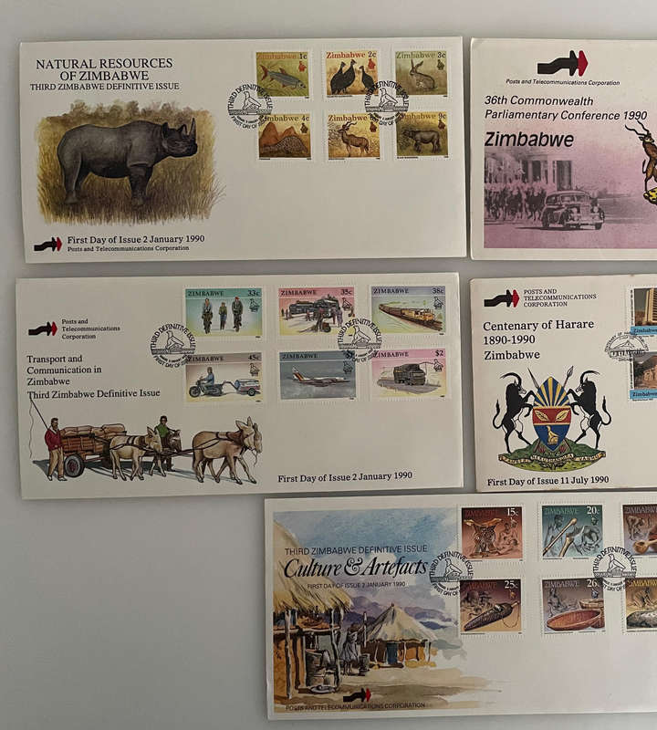 Zimbabwe First Day Covers & Postcards Lot (1983-1990)  19+Piece Collection | Steam, Motoring