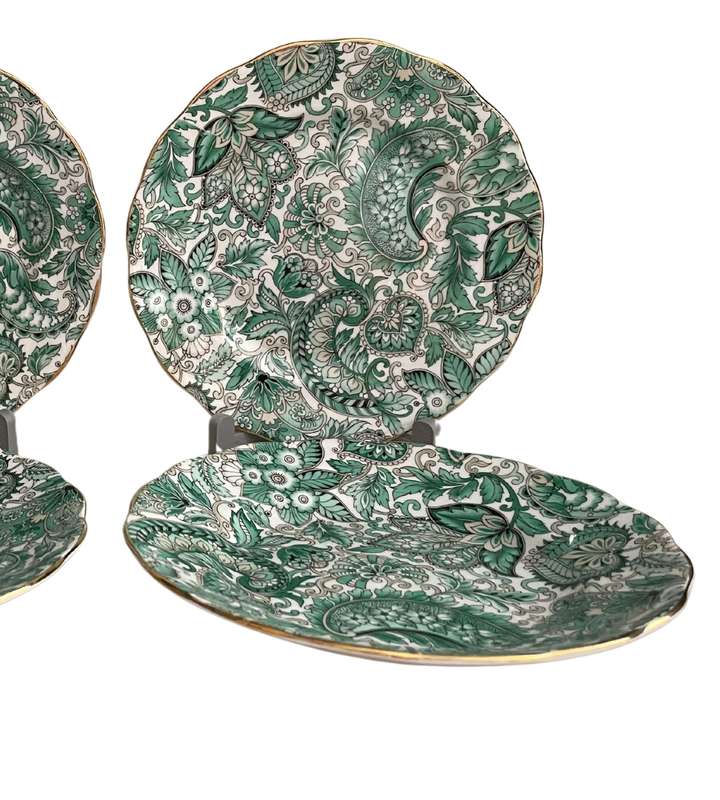 Stunning Royal Standard 4 piece Green Paisley Chintz Fine Bone China Plates (1949-1966)