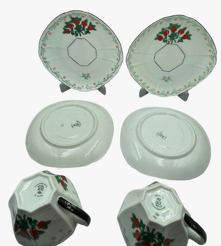 Rare Five Roses 6-Piece Part Porcelain Set  Art Deco (c. 1930s, Czechoslovakia)