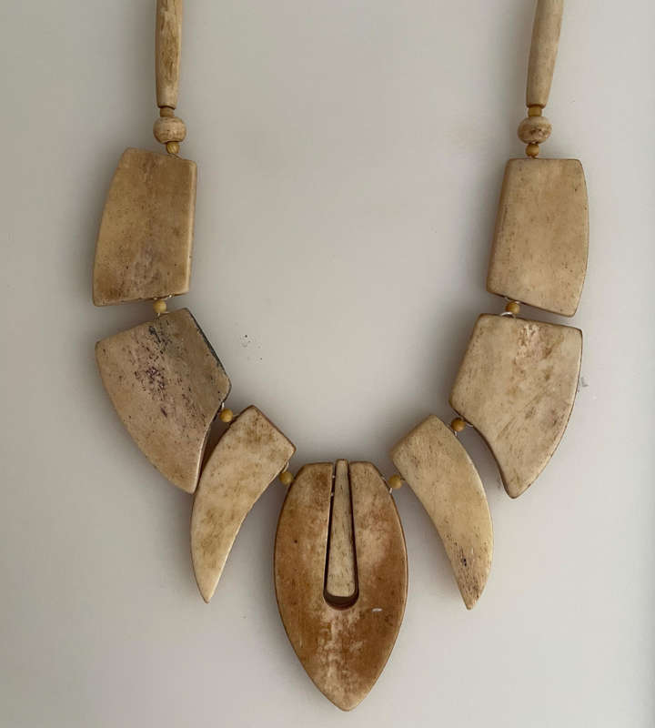 Rustic Natural Bone Statement Necklace  Handcrafted Tribal Style