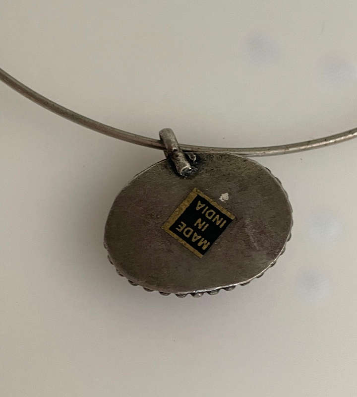 Vintage Indian Choker Necklace  Rustic Green Stone Pendant on Metal Torque (Fits Up to 46cm)