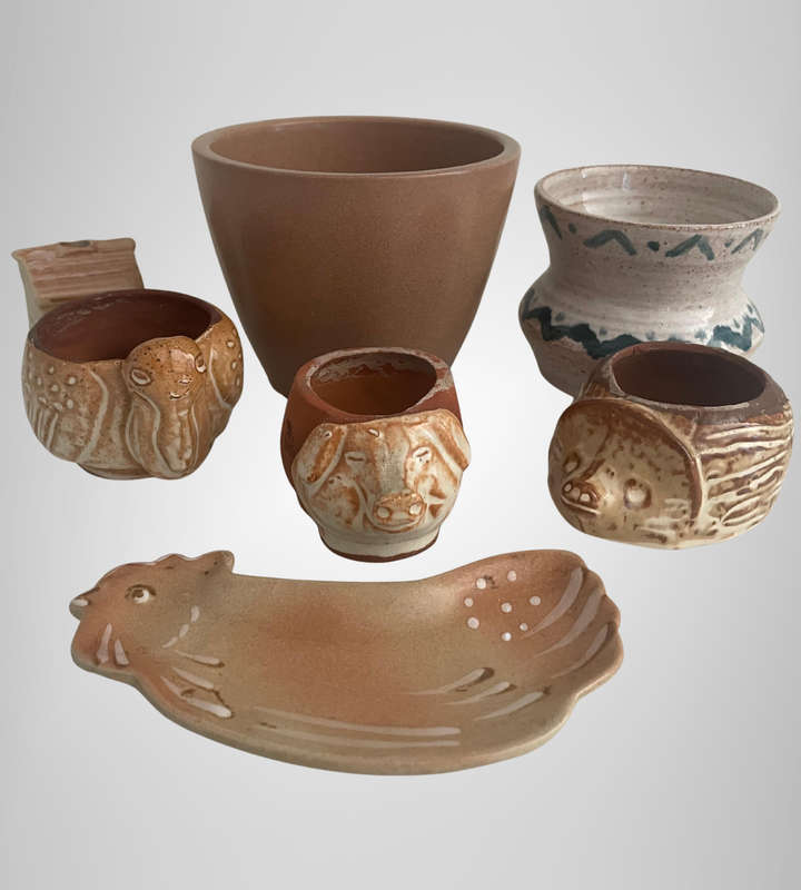 Lot of 7 Studio & Handmade Pottery Items  Sun Pot Succulent Planters