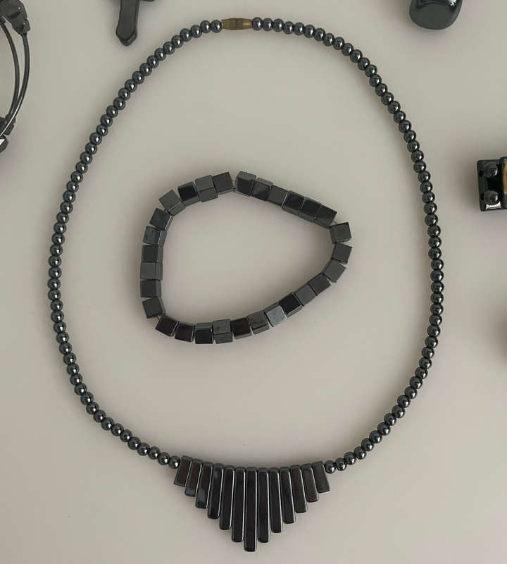12-Piece Vintage Jewelry Set: Hematite Necklaces & Bracelets with Gunmetal Accents