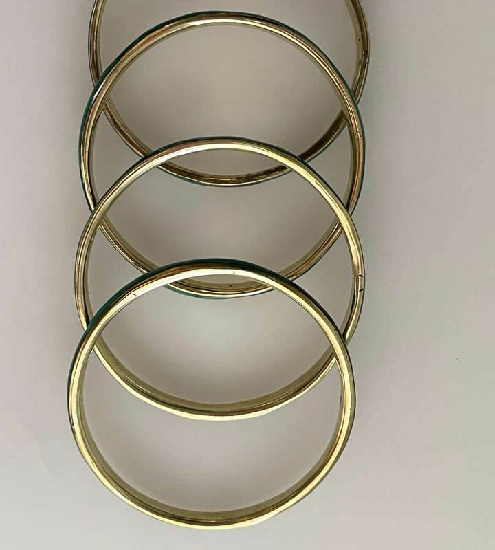 1970s Hand Made Congo Malachite & Brass Bangles - Banded Flower Malachite - Sold Per Piece