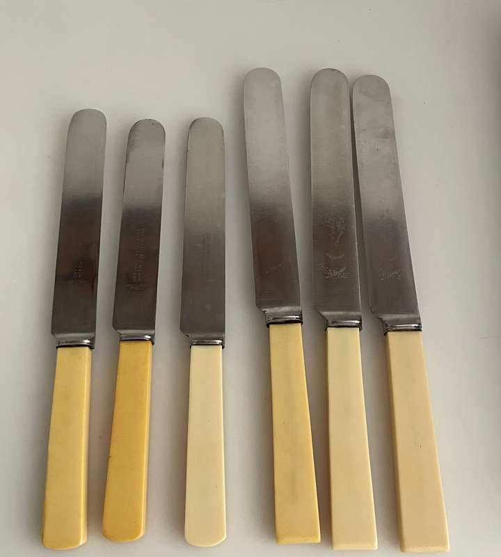 6 Sheffield-Made Knives  3 Taylors Eye Witness Butter Knives in Original Box & 3 George Wo