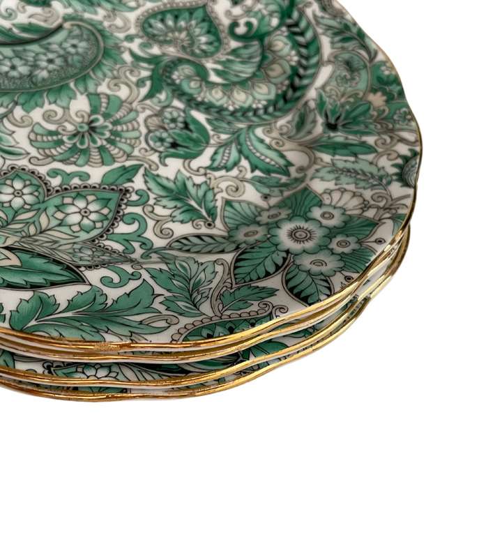 Stunning Royal Standard 4 piece Green Paisley Chintz Fine Bone China Plates (1949-1966)