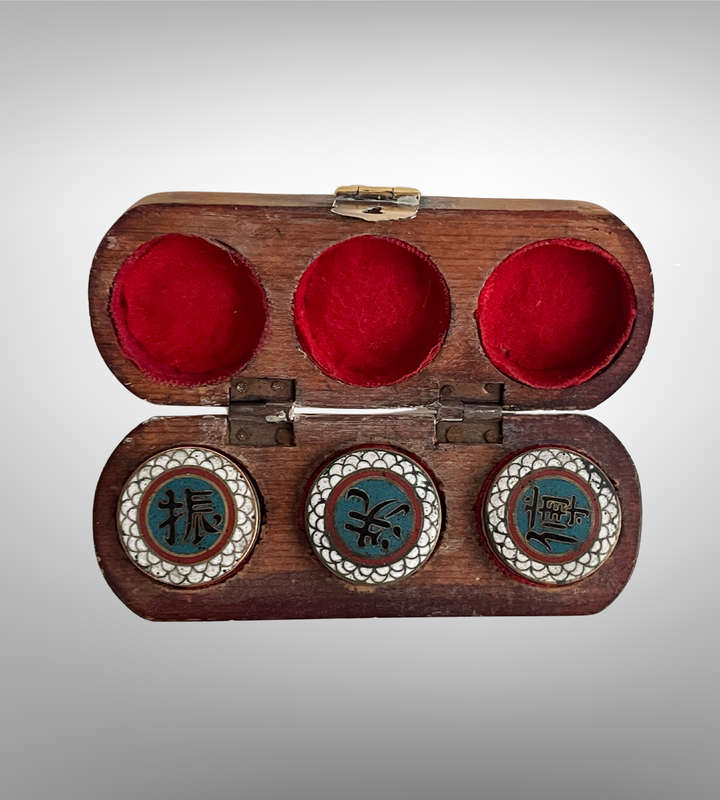 Super Rare Catholic Holy Oil Stock Set with Cloisonné Holders  Museum Display Match