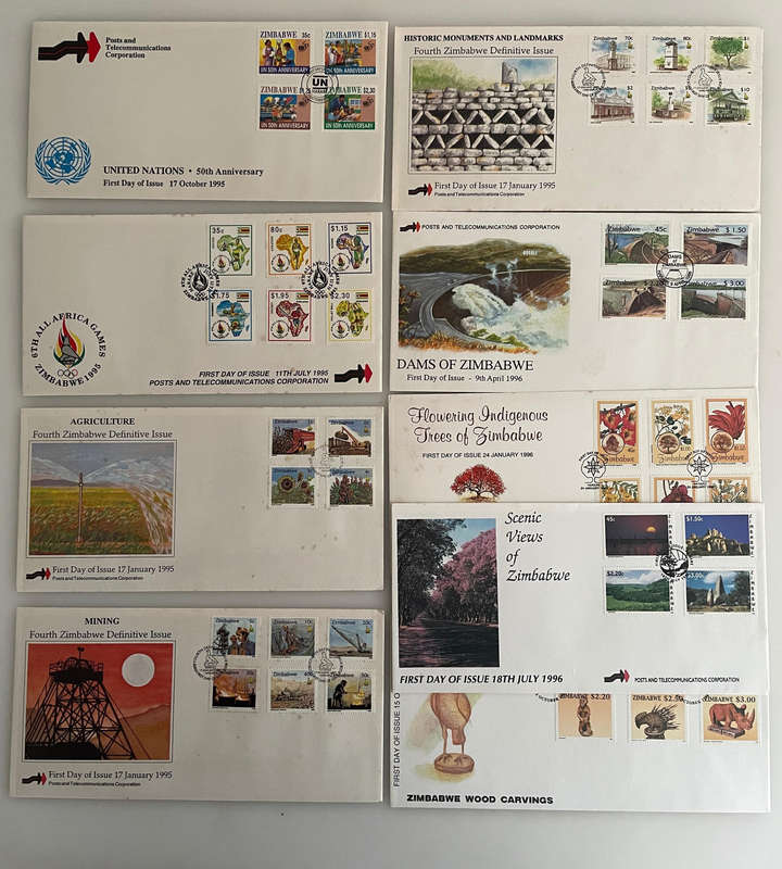FDC- Zimbabwe First Day Cover & Postcard Collection (1982-1996)  Political, Natural & Postal