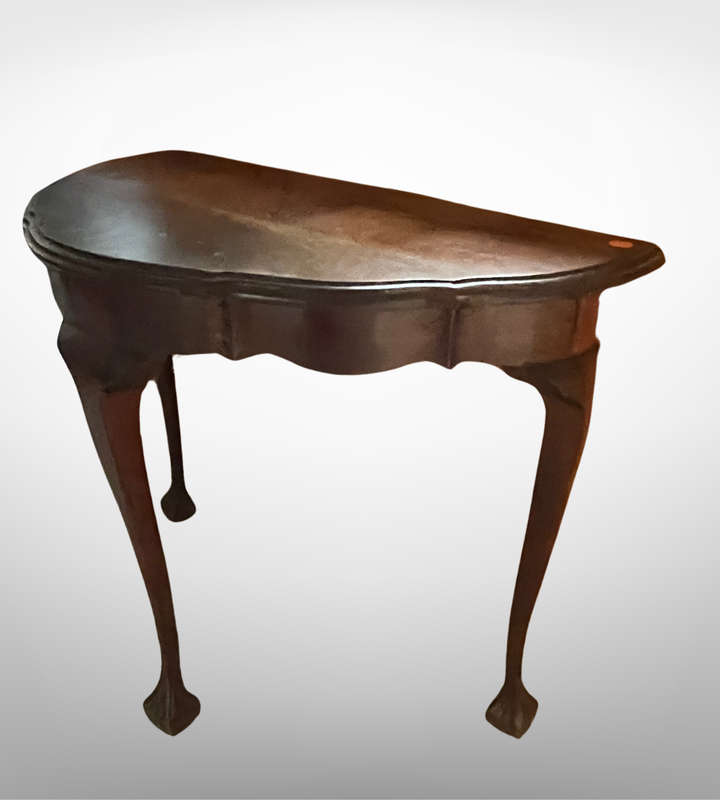 Vintage Imbuia Half-Moon Console Table | Ball & Claw Feet | Scalloped Top- Courier not included