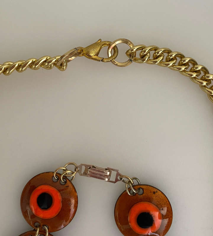 1970s Forma Viva Pretoria Necklace & Bracelet Set  Genuine Handbaked Enamel & Brass  South African