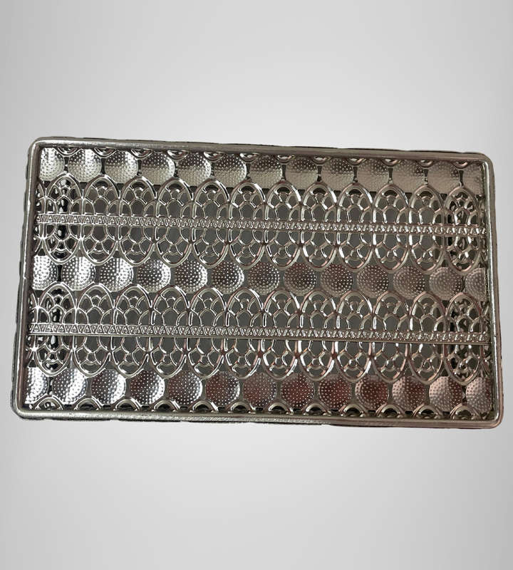 Ornate Tin Metal Box with Lid  Vintage-Style Filigree Design, 19cm Tissue Box Size