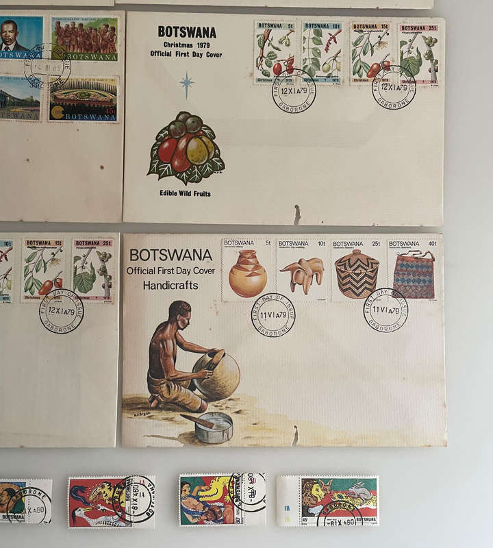 Damaged Botswana First Day Covers Lot (9) + Unused Stamps | 19791983 | Folk Tales, Culture & Histor