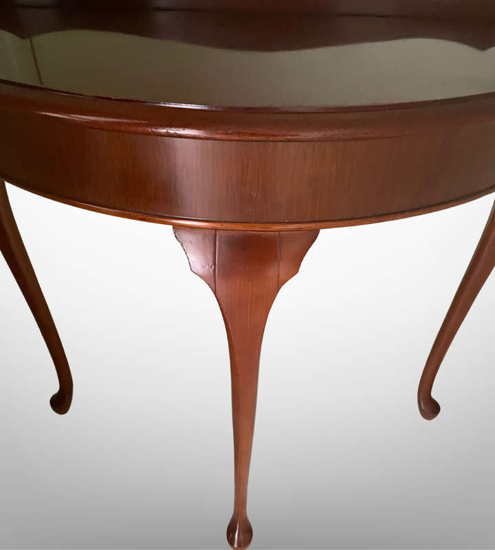 Vintage Mahogany Half-Moon Victorian Console Table with Queen Anne Legs by Dineen Sydney