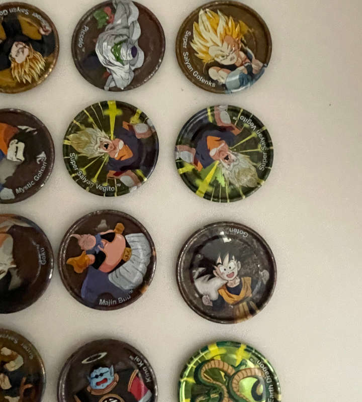 Lot of 48 Vintage Metal Dragon Ball Z Tazos - Silver, Gold & Click Tazos - Some Duplicates